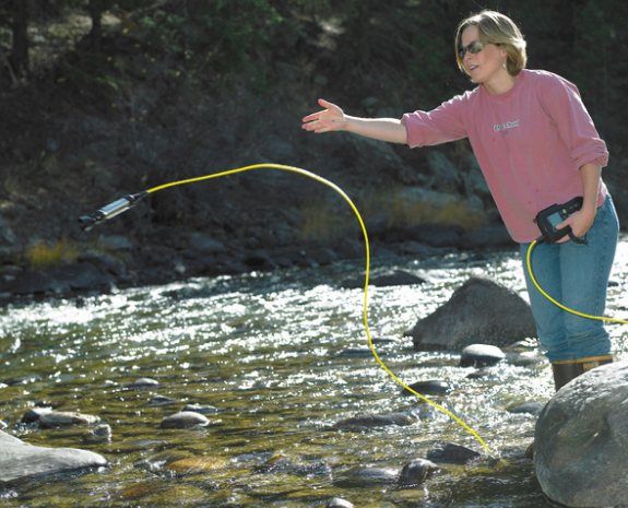 Use a pH meter to test the pH of the river Use a pH meter to test the pH of the river