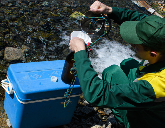 Collect surface water methanol water samples