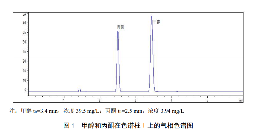 甲醇和丙酮在色谱柱Ⅰ上的气相色谱图